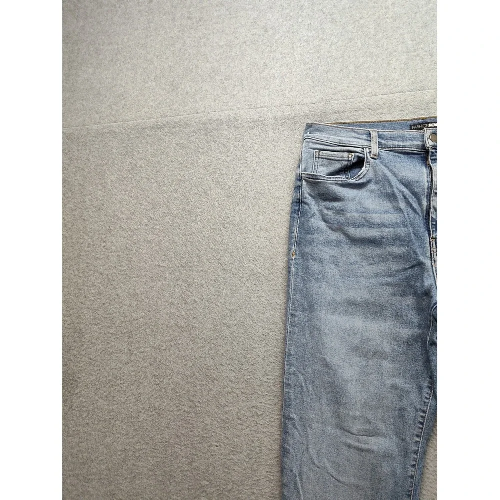 Fashion Nova Women Jeans 13 Blue 5 Pocket Side Slit High Rise Straight Leg Denim